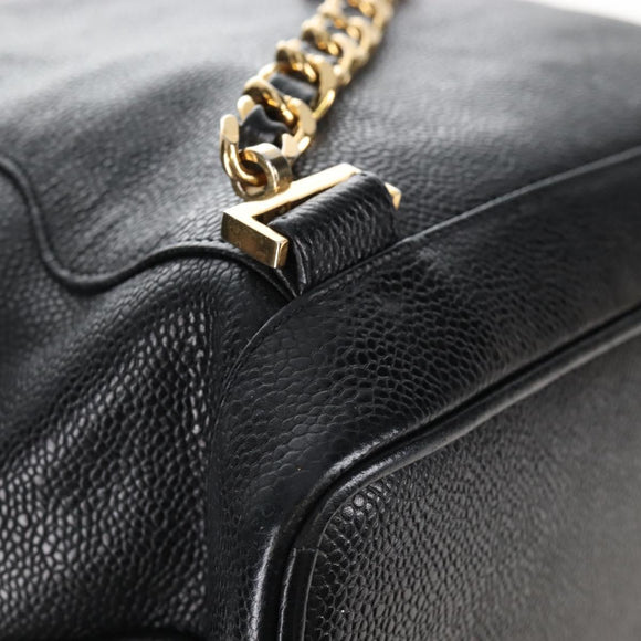 CHANEL Backpack Caviar Skin Black Gold CC Auth 210144M