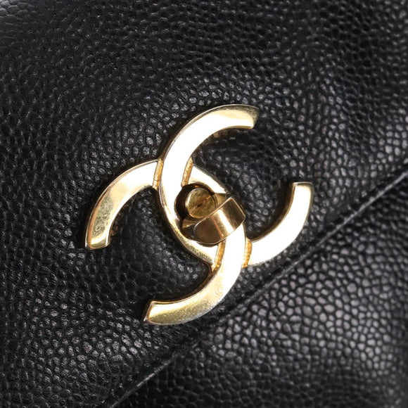 CHANEL Backpack Caviar Skin Black Gold CC Auth 210144M