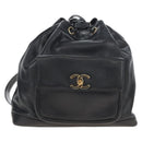 CHANEL Backpack Caviar Skin Black Gold CC Auth 210144M-2