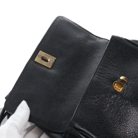 CHANEL Backpack Caviar Skin Black Gold CC Auth 210144M