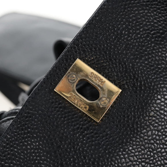 CHANEL Backpack Caviar Skin Black Gold CC Auth 210144M