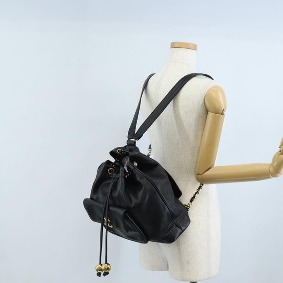 CHANEL Backpack Caviar Skin Black Gold CC Auth 210144M