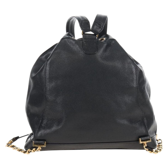 CHANEL Backpack Caviar Skin Black Gold CC Auth 210144M
