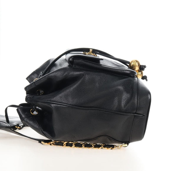 CHANEL Backpack Caviar Skin Black Gold CC Auth 210144M