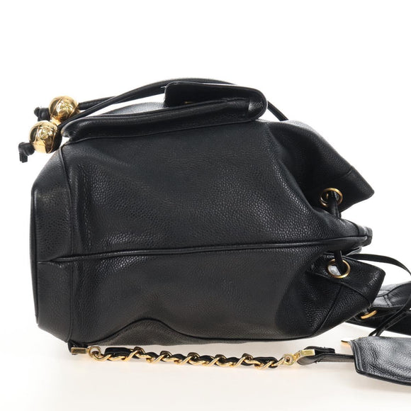 CHANEL Backpack Caviar Skin Black Gold CC Auth 210144M