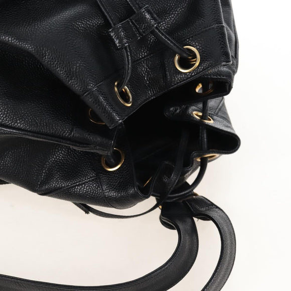 CHANEL Backpack Caviar Skin Black Gold CC Auth 210144M