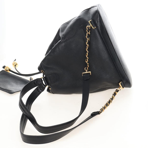 CHANEL Backpack Caviar Skin Black Gold CC Auth 210144M