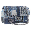 CHANEL Chain Patchwork Shoulder Bag Denim Blue Silver CC Auth 210149SM-1