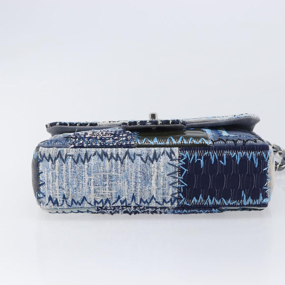 CHANEL Chain Patchwork Shoulder Bag Denim Blue Silver CC Auth 210149SM