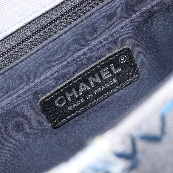 CHANEL Chain Patchwork Shoulder Bag Denim Blue Silver CC Auth 210149SM