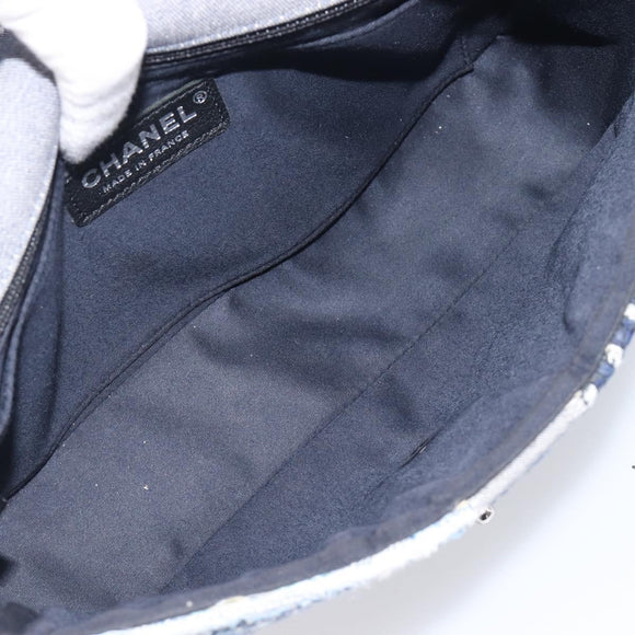 CHANEL Chain Patchwork Shoulder Bag Denim Blue Silver CC Auth 210149SM