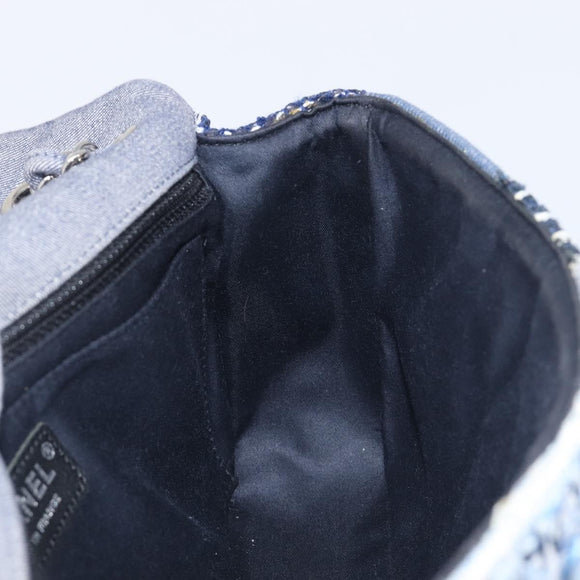 CHANEL Chain Patchwork Shoulder Bag Denim Blue Silver CC Auth 210149SM