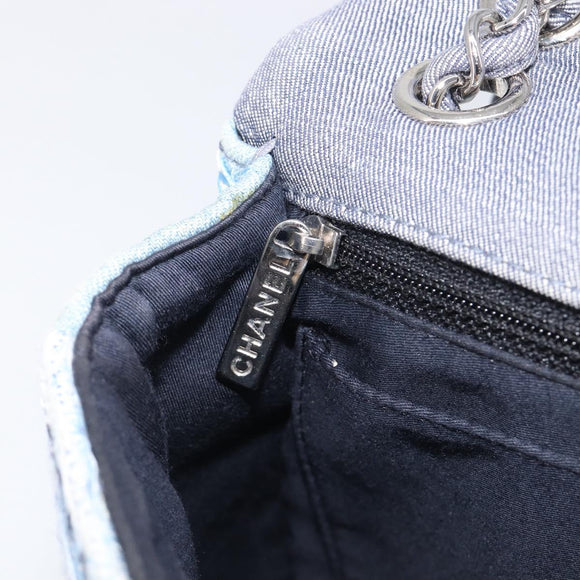 CHANEL Chain Patchwork Shoulder Bag Denim Blue Silver CC Auth 210149SM