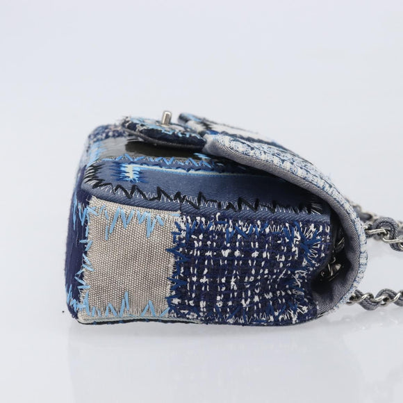 CHANEL Chain Patchwork Shoulder Bag Denim Blue Silver CC Auth 210149SM