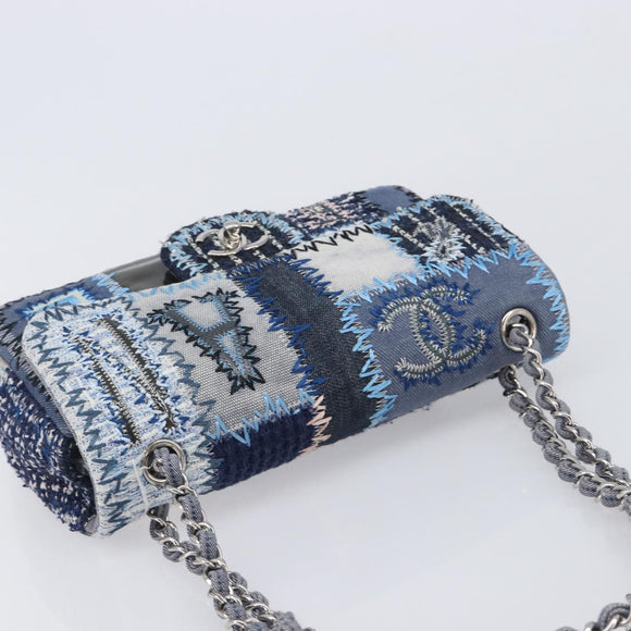 CHANEL Chain Patchwork Shoulder Bag Denim Blue Silver CC Auth 210149SM