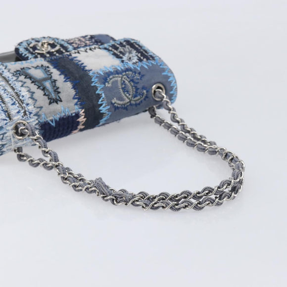CHANEL Chain Patchwork Shoulder Bag Denim Blue Silver CC Auth 210149SM
