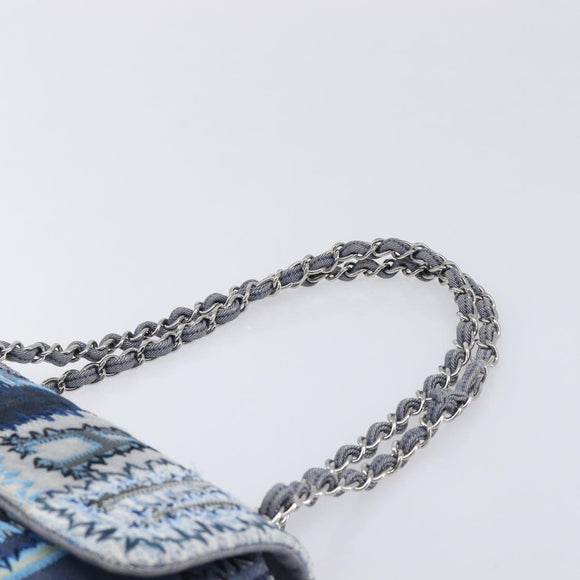 CHANEL Chain Patchwork Shoulder Bag Denim Blue Silver CC Auth 210149SM