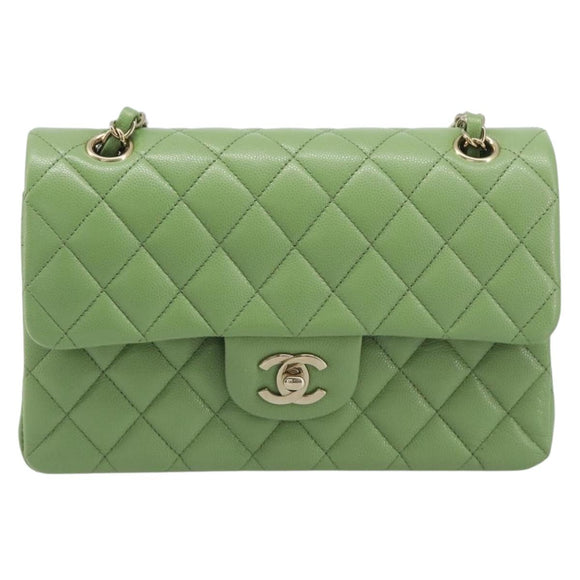 CHANEL Matelasse23 Chain Shoulder Bag Caviar Skin Green Gold CC Auth 210152SM