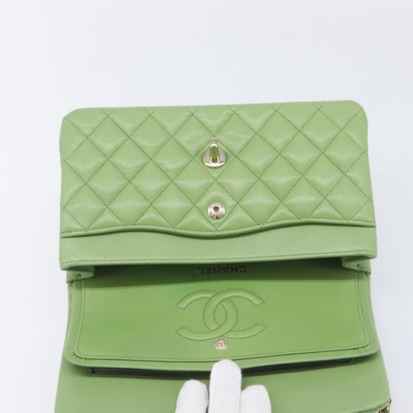 CHANEL Matelasse23 Chain Shoulder Bag Caviar Skin Green Gold CC Auth 210152SM