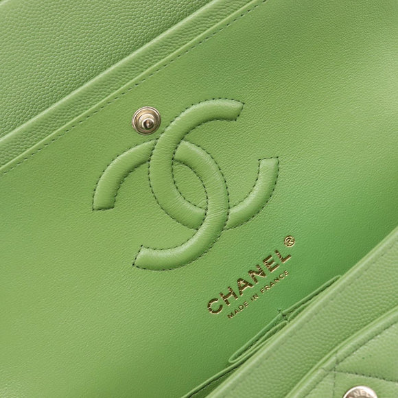 CHANEL Matelasse23 Chain Shoulder Bag Caviar Skin Green Gold CC Auth 210152SM