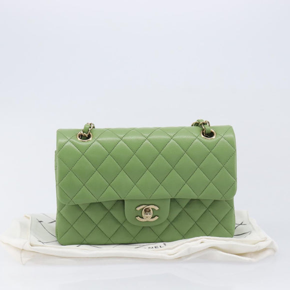 CHANEL Matelasse23 Chain Shoulder Bag Caviar Skin Green Gold CC Auth 210152SM