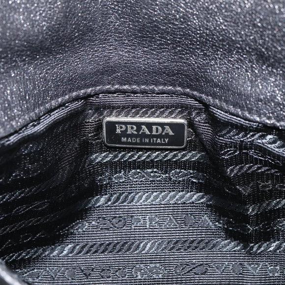 PRADA Chain Shoulder Bag Leather Black Silver Auth 210166A