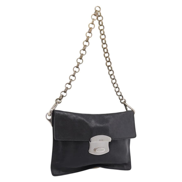 PRADA Chain Shoulder Bag Leather Black Silver Auth 210166A