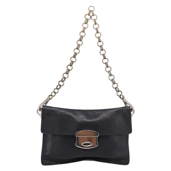 PRADA Chain Shoulder Bag Leather Black Silver Auth 210166A