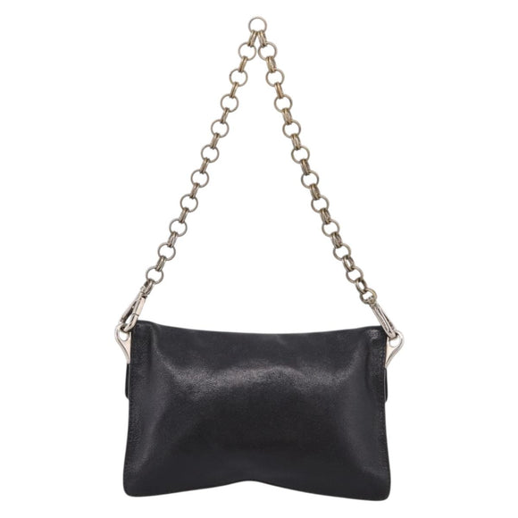 PRADA Chain Shoulder Bag Leather Black Silver Auth 210166A