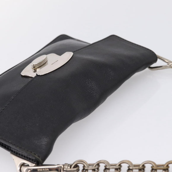 PRADA Chain Shoulder Bag Leather Black Silver Auth 210166A