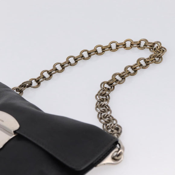 PRADA Chain Shoulder Bag Leather Black Silver Auth 210166A