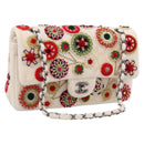 CHANEL Chain Shoulder Bag Canvas White Silver CC Auth 210168SM-1