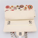 CHANEL Chain Shoulder Bag Canvas White Silver CC Auth 210168SM-17