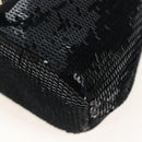 PRADA Chain Shoulder Pouch Sequin Black Gold Auth 210171M-17