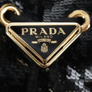 PRADA Chain Shoulder Pouch Sequin Black Gold Auth 210171M-20