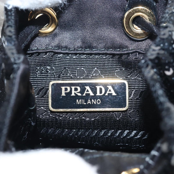 PRADA Chain Shoulder Pouch Sequin Black Gold Auth 210171M
