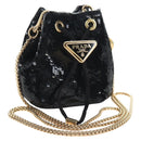 PRADA Chain Shoulder Pouch Sequin Black Gold Auth 210171M-1
