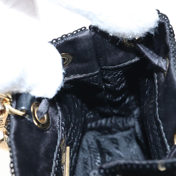 PRADA Chain Shoulder Pouch Sequin Black Gold Auth 210171M