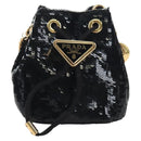 PRADA Chain Shoulder Pouch Sequin Black Gold Auth 210171M-13