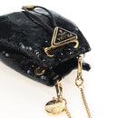 PRADA Chain Shoulder Pouch Sequin Black Gold Auth 210171M-6