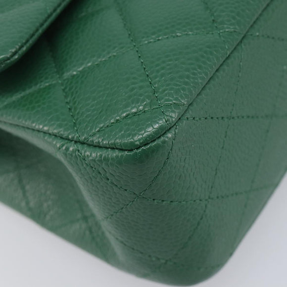 CHANEL Chain Matelasse25 Shoulder Bag Caviar Skin Green Silver CC Auth 210172SAM