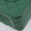 CHANEL Chain Matelasse25 Shoulder Bag Caviar Skin Green Silver CC Auth 210172SAM-18
