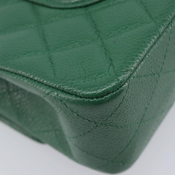 CHANEL Chain Matelasse25 Shoulder Bag Caviar Skin Green Silver CC Auth 210172SAM