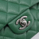 CHANEL Chain Matelasse25 Shoulder Bag Caviar Skin Green Silver CC Auth 210172SAM-19