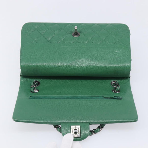 CHANEL Chain Matelasse25 Shoulder Bag Caviar Skin Green Silver CC Auth 210172SAM