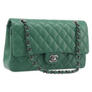 CHANEL Chain Matelasse25 Shoulder Bag Caviar Skin Green Silver CC Auth 210172SAM-1