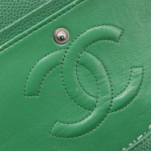 CHANEL Chain Matelasse25 Shoulder Bag Caviar Skin Green Silver CC Auth 210172SAM