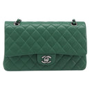 CHANEL Chain Matelasse25 Shoulder Bag Caviar Skin Green Silver CC Auth 210172SAM-13