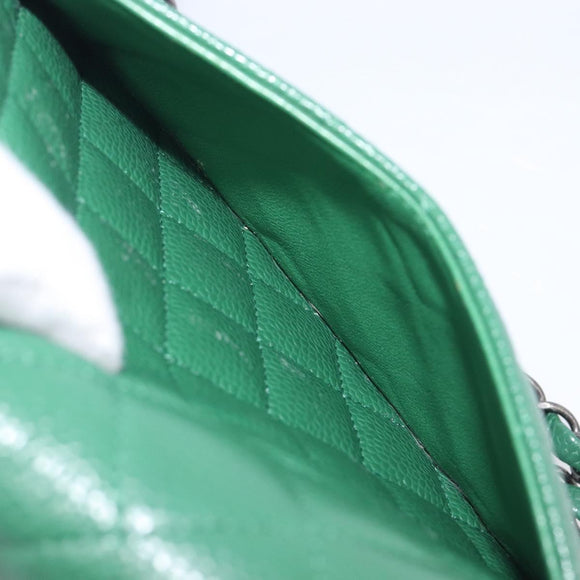 CHANEL Chain Matelasse25 Shoulder Bag Caviar Skin Green Silver CC Auth 210172SAM