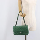 CHANEL Chain Matelasse25 Shoulder Bag Caviar Skin Green Silver CC Auth 210172SAM-32